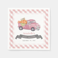 Camion Citrouille rose En vichy Baby shower fille