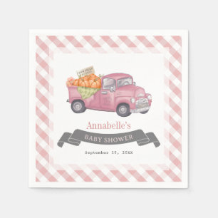 Serviette En Papier Camion Citrouille rose En vichy Baby shower fille