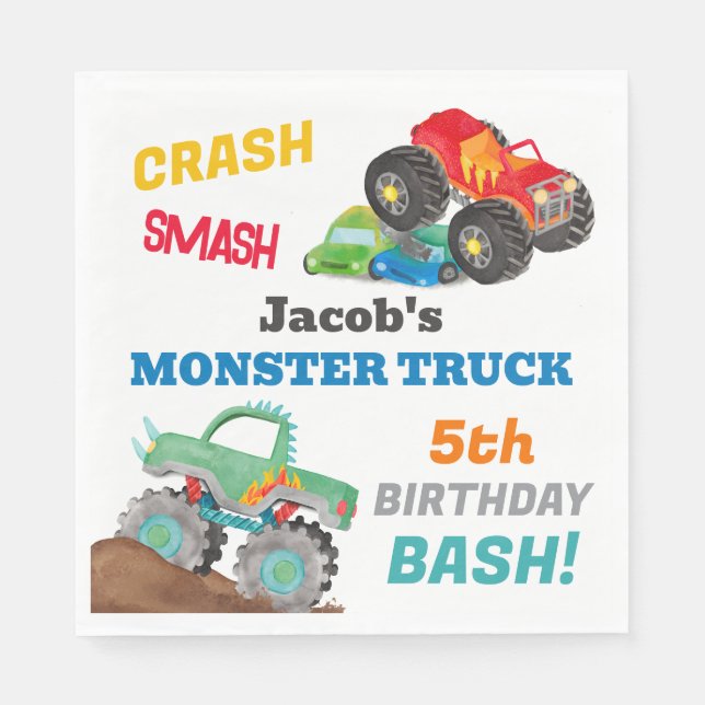 Serviette En Papier Camion Crash Smash Monster Anniversaire Bash (Devant)