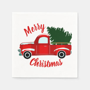 Serviette En Papier Camion de Noël Rouge Fête de Noël Rustique