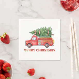 Serviette En Papier Camion de pompiers à l'aquarelle Noël
