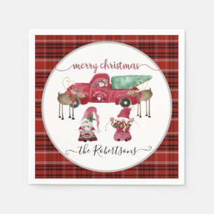 Serviette En Papier Camion Gnome Arbre Joyeux Noël Rouge Noir Plaid