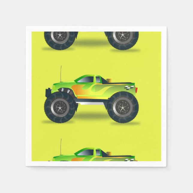 Serviette En Papier Camion Monster sur le vert citron (Devant)