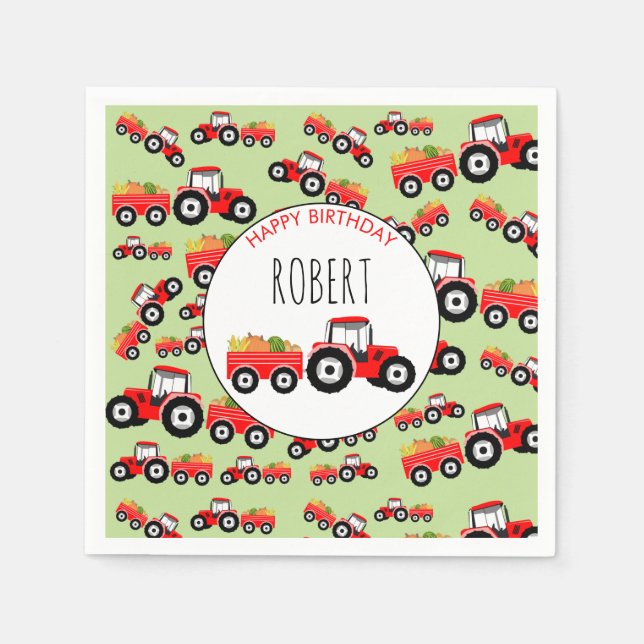 Serviette En Papier Camion rouge Camion de production Anniversaire (Devant)