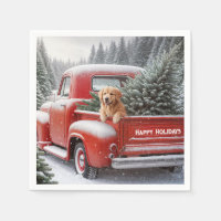 Camion Rouge de Noël avec Golden Retriever