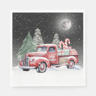 Serviette En Papier Camion Rouge de Noël avec Sucres de canne