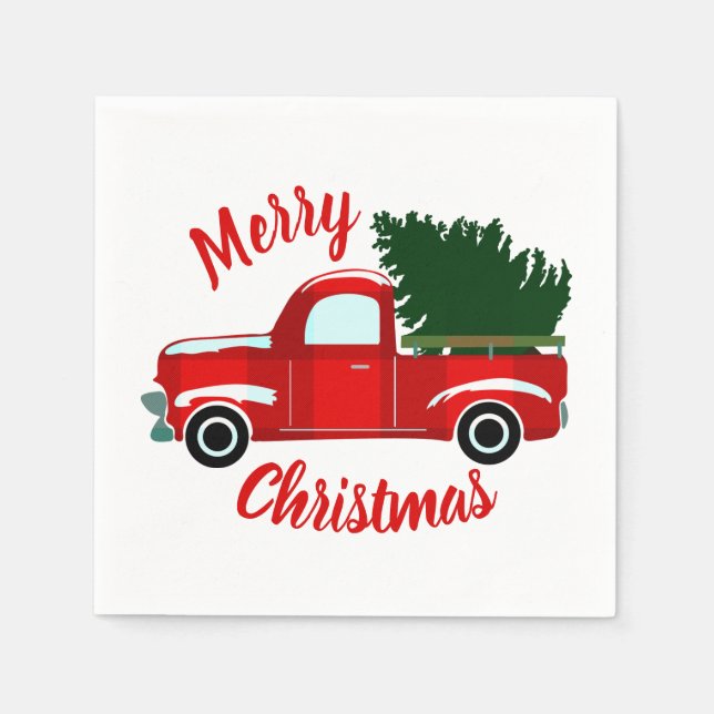 Serviette En Papier Camion rouge de Noël Fête rustique de Noël (Devant)