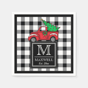 Serviette En Papier Camion rouge Moyen Rustic Buffalo Checks Monogra