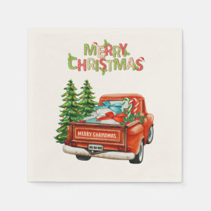 Serviette En Papier Camion Rouge Sapin de Noël Joyeux Noël