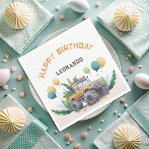 Serviette En Papier Camion Safari Monster Avec Ballons Joyeux Annivers