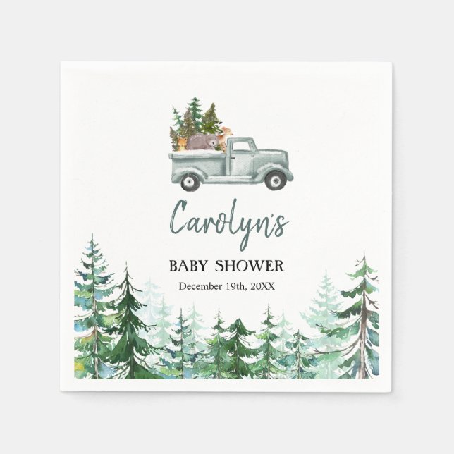 Serviette En Papier Camion vert Bois Animaux Papier (Devant)