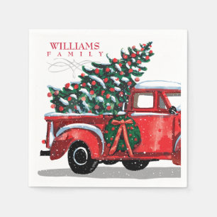 Serviette En Papier Camion Vintage de ramassage des sacs en rouge Nom 