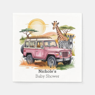 Serviette En Papier Camion Vintage rose avec Baby shower Safari Animau