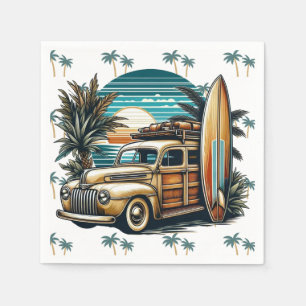Serviette En Papier camionnette vintage tropical/Hawaiien surf 