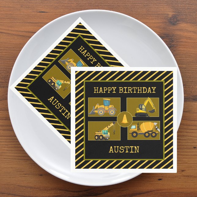 Serviette En Papier Camions de Construction | Fête d'anniversaire pour (Construction Trucks |  Kids Birthday Party  Supplies)