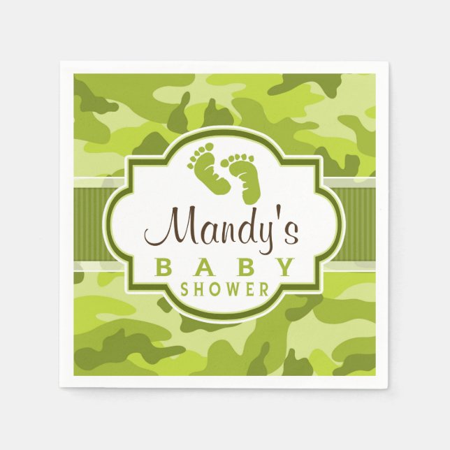 Serviette En Papier Camo Vert, Baby shower Camouflage (Devant)