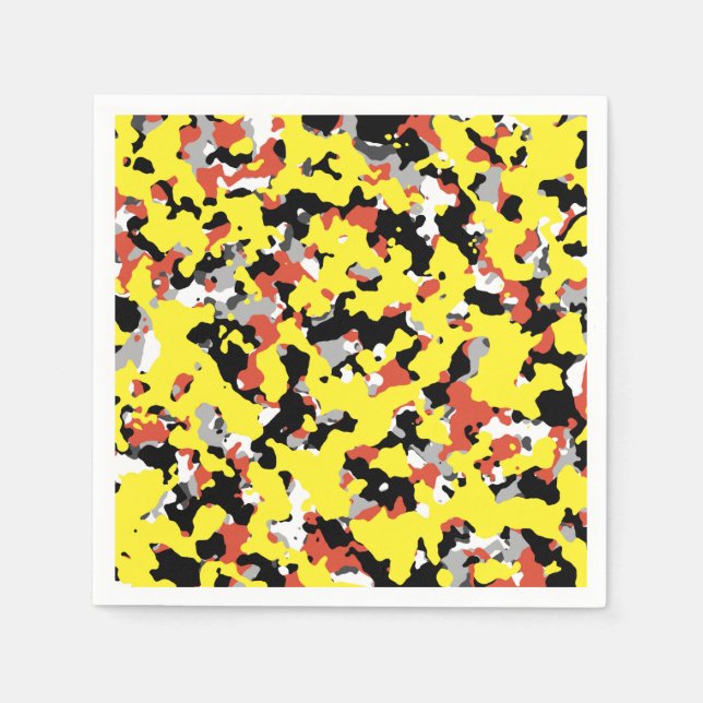 Serviette En Papier Camouflage Camo Party Jaune Rouge Noir Gris (Devant)