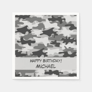 Serviette En Papier Camouflage gris Joyeux Anniversaire Nom Personnali