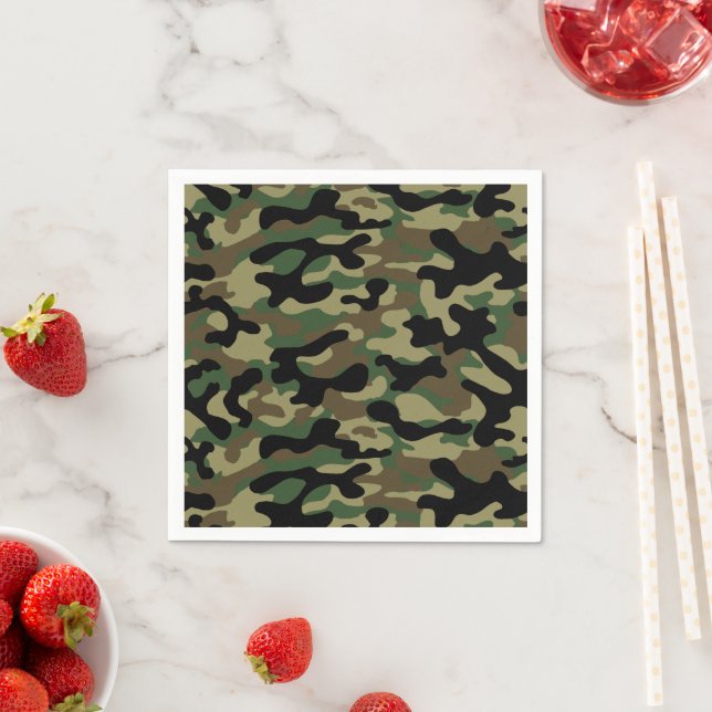 Serviette En Papier Camouflage Kaki de Bois  (En situation)