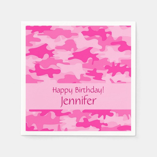 Serviette En Papier Camouflage rose Bonne fête d'anniversaire (Devant)
