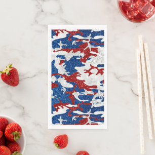 Serviette En Papier Camouflage Rouge, Blanc & Bleu avec Paillettes du