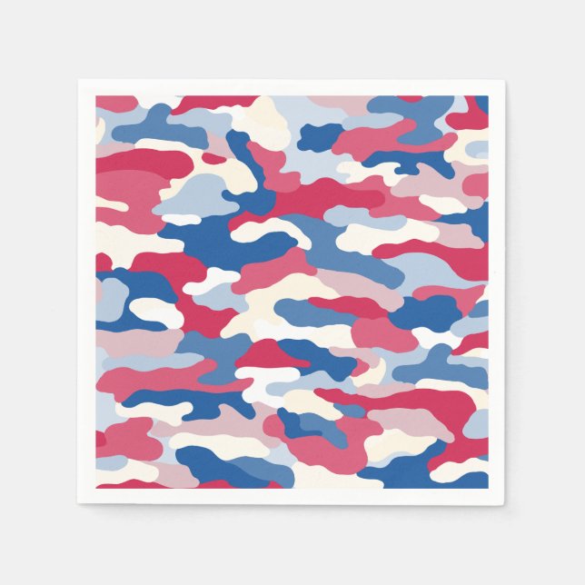 Serviette En Papier Camouflage rouge blanc et bleu (Devant)