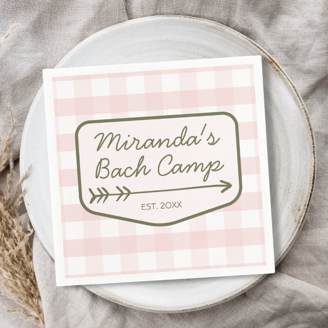 Serviette En Papier Camp de plage d'été En vichy Bachelorette rose et  (Summer Bach Camp Gingham Pink & Green Bachelorette Napkins)