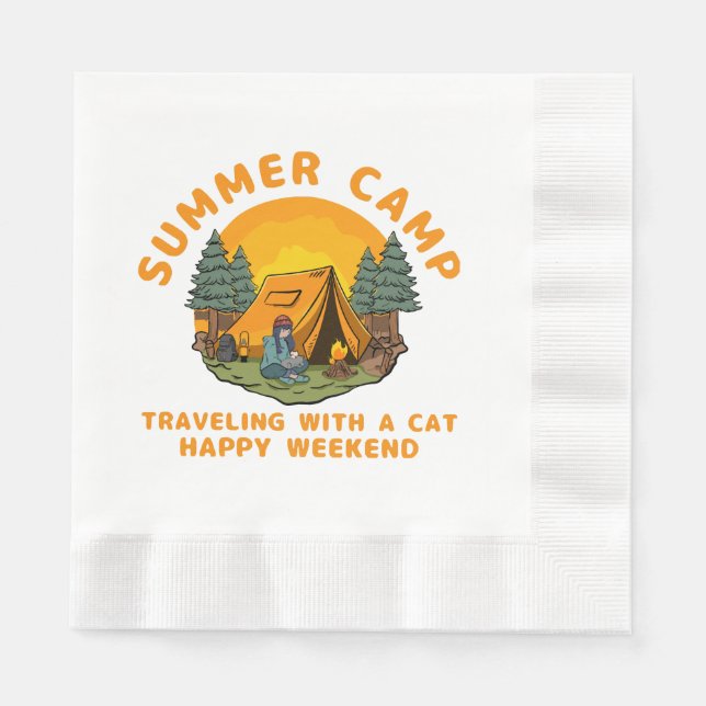 Serviette En Papier Camp d'été en voyage avec un chat (Devant)