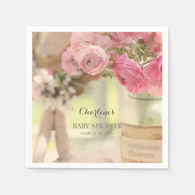 Serviette En Papier Campagnard Chic Démodé Fleurs Rose Pâle (Devant)