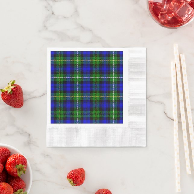 Serviette En Papier Campbell tartan bleu vert plaid (En situation)