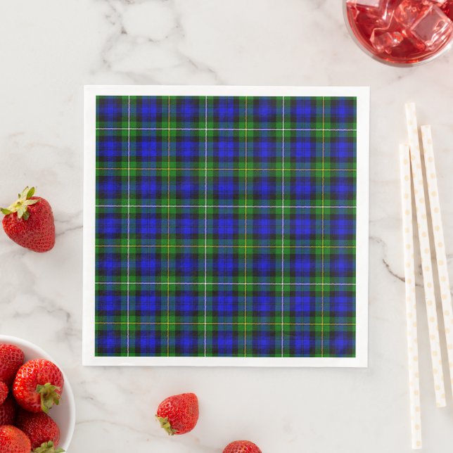 Serviette En Papier Campbell tartan bleu vert plaid (En situation)
