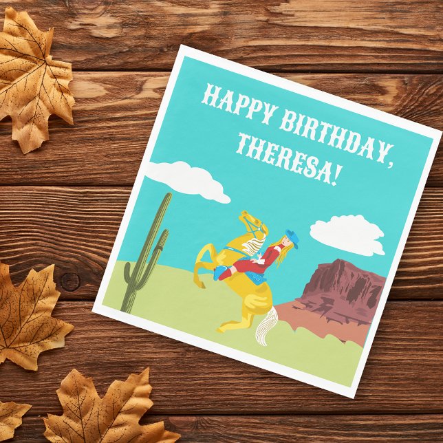 Serviette En Papier Campy Western Cowgirl on Horse Custom Anniversaire (Créateur téléchargé)