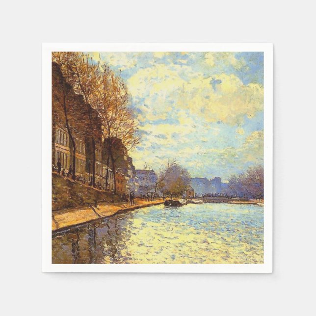 Serviette En Papier Canal St Martin par Sisley Impressionniste Peintur (Devant)