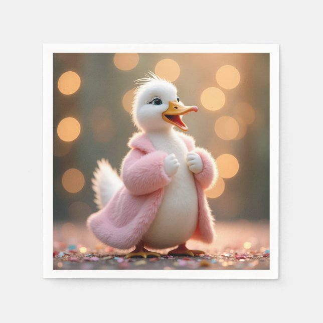 Serviette En Papier Canard blanc dans un manteau de fourrure rose (Devant)