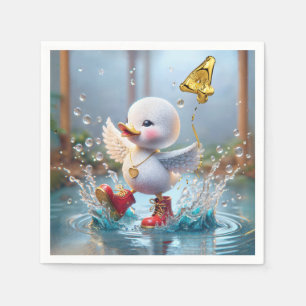 Serviette En Papier Canard dansant son 4ème anniversaire dans une flaq