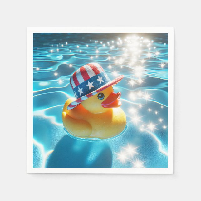Serviette En Papier Canard En Caoutchouc Jaune Patriotique En Piscine (Devant)