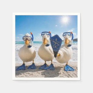 Serviette En Papier Canards blancs drôles avec équipement de snorkelin