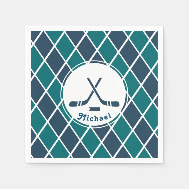 Serviette En Papier Canards de hockey sur glace Personnalisés rayés bl (Devant)