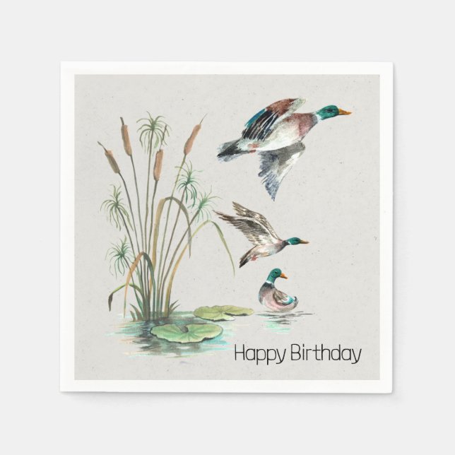 Serviette En Papier Canards et Cattails de Mallard Anniversaire (Devant)