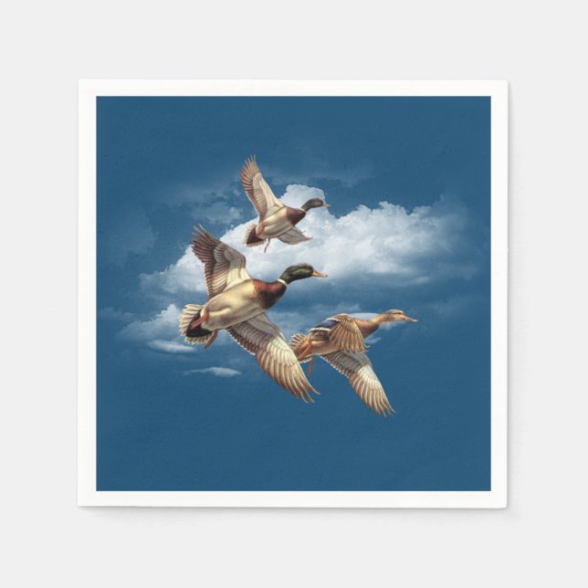 Serviette En Papier Canards Mallard Sur Bleu (Devant)