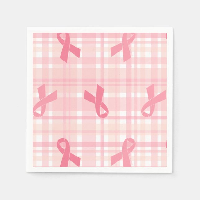 Serviette En Papier Cancer du sein Pink Ribbon Plaid Motif (Devant)