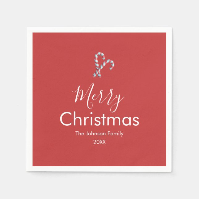 Serviette En Papier Candy Cane Rouge Fête de Noël Joyeux (Devant)
