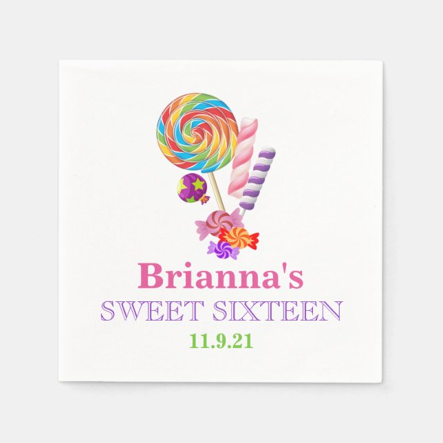 Serviette En Papier Candyland Thème Sweet 16 Napkin personnalisé (Devant)
