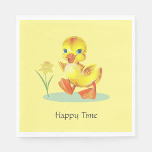 Serviette En Papier Caneton heureux à la fête d'anniversaire jaune