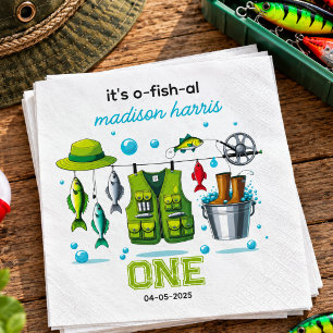 Serviette En Papier Canne à pêche vintage "O-Fish-Ally One" 1er annive