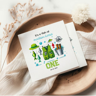 Serviette En Papier Canne à pêche vintage "O-Fish-Ally One" 1er annive
