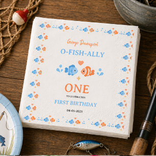 Serviette En Papier Canne à pêche vintage O-Fish-Ally One 1er annivers