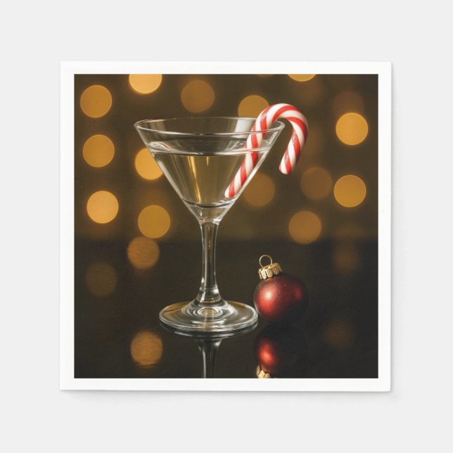 Serviette En Papier Canne de bonbon dans un Martini de Noël (Devant)