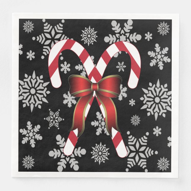 Serviette En Papier Cannes de bonbon Flocons de neige (Devant)
