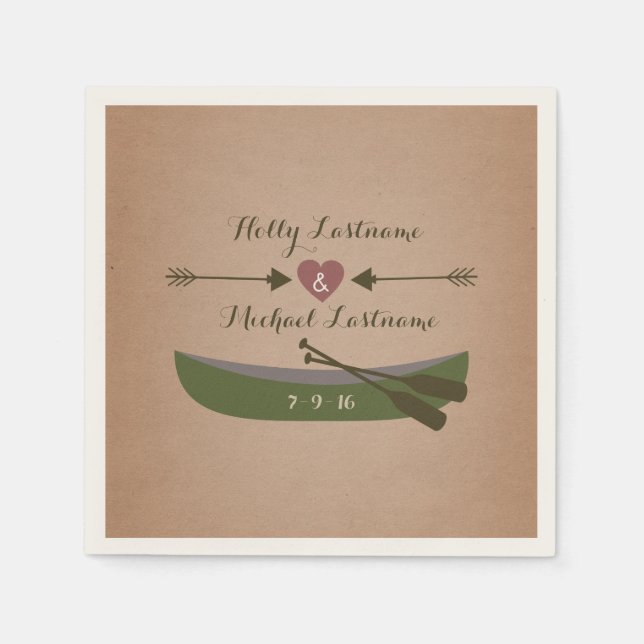 Serviette En Papier Canot + Coeur avec flèches Mariage rustique (Devant)